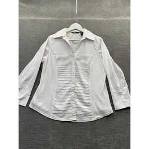 Zac & Rachel Shirt Womens Petite XL White Cotton Stretch Pintuck Front Button Up